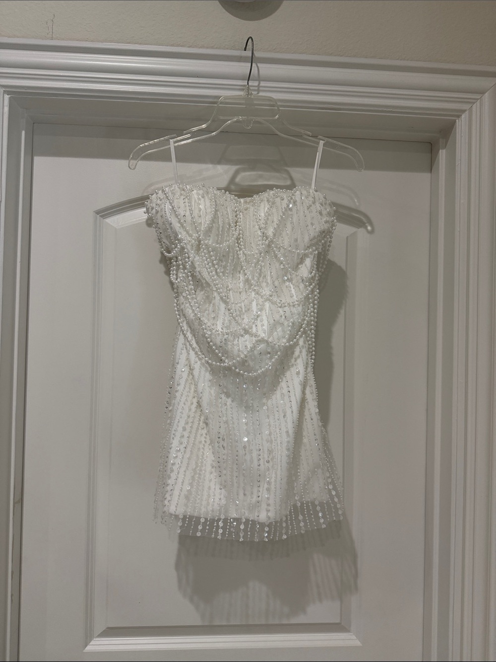 White Beaded Strapless Mini Dress
